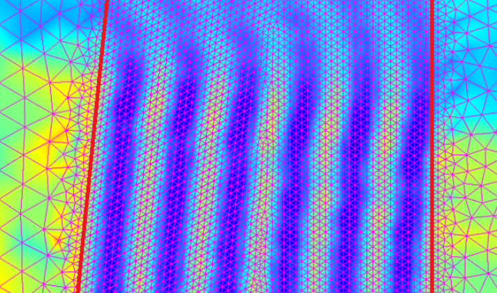 Detail sítě uvnitř čočky simulované pomocí Beam Envelope Metody